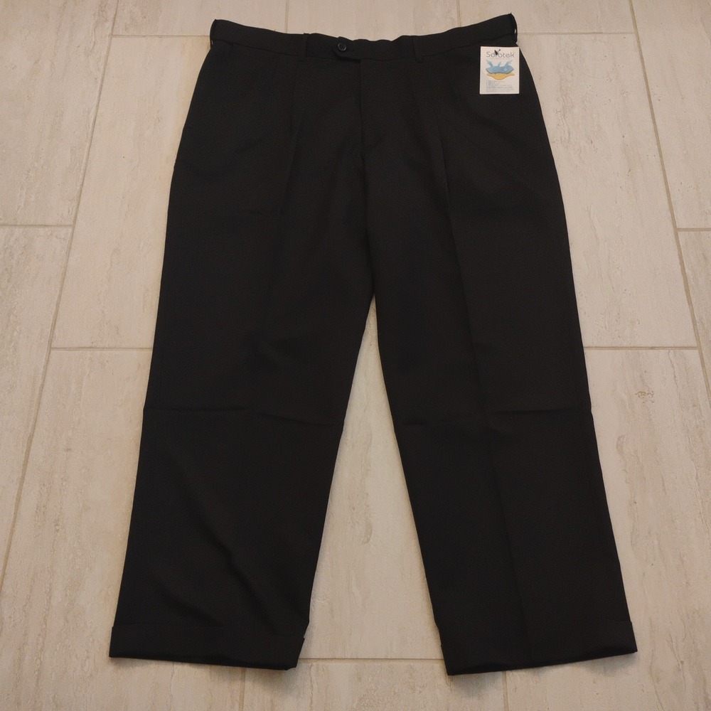 George Mens 40x30 Black Pleated Cuffed Dress Pants Classic Fit Stretch Waist NWT
